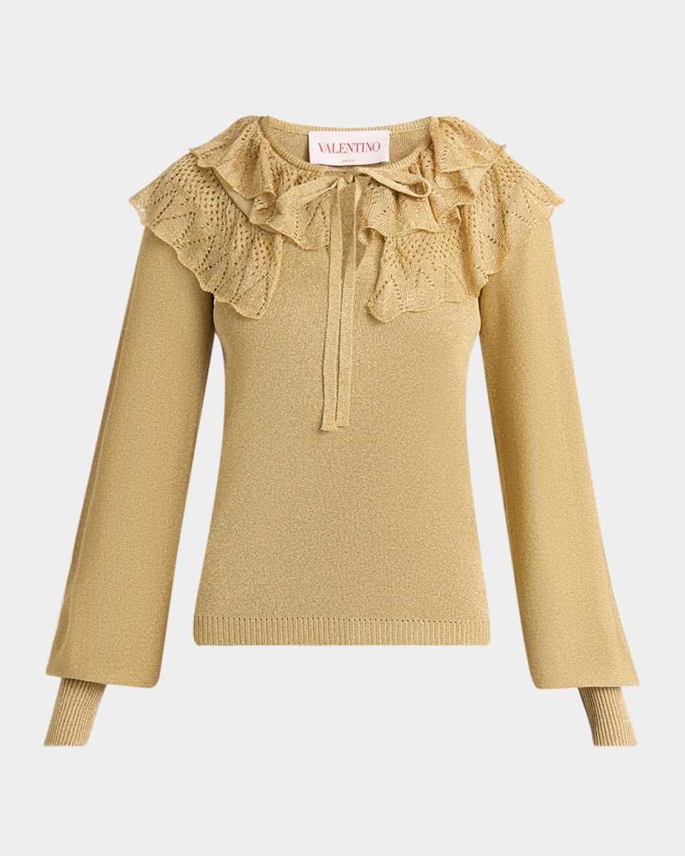 Ruffle Metallic Knit Sweater